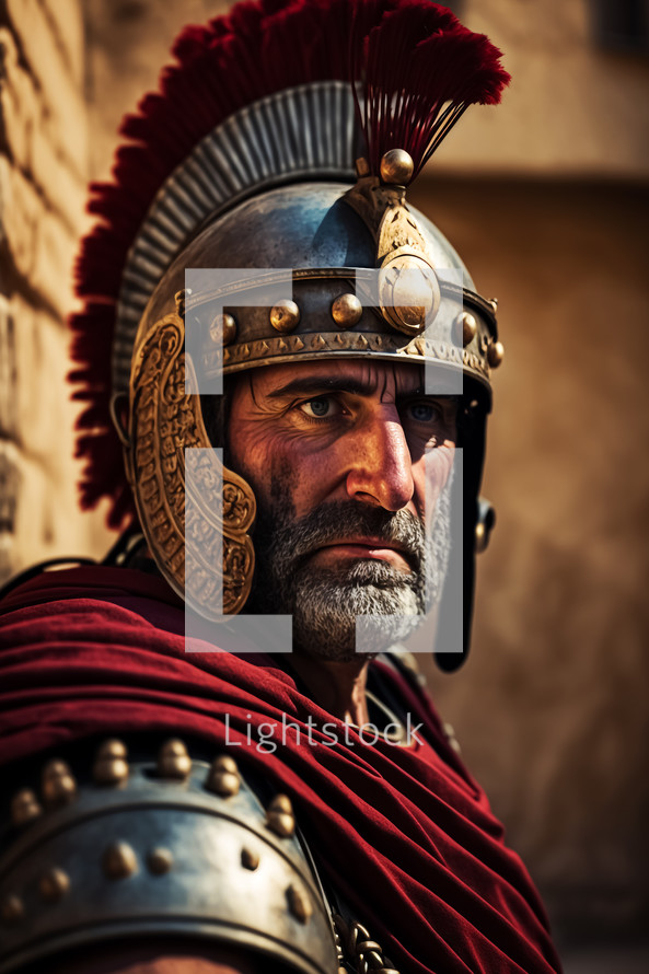 Abstract painting concept. Colorful art portrait of a Roman centurion in Jerusalem.