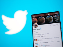Elon Musk Twitter account with Twitter bird background