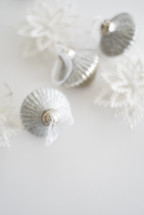 silver and white Christmas ornaments 