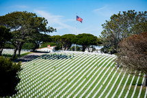 American flag and cemetery 