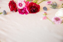 flower pieces on a linen background 