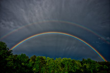 double rainbow over trees 
