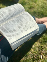 reading a Bible sitting in the grass
