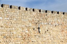 Jerusalem city wall. Limestone with castle edge. 