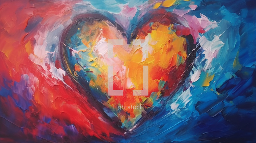 Colorful oil painted heart. 
