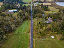 aerial view over a rural highway 
