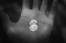 coins in the palm of a hand 