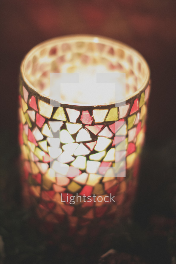 A stain glass candle light centerpiece 