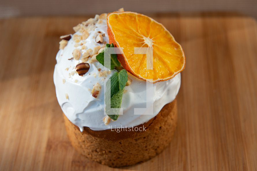 Easter, Easter cake with a complex composition, beautiful scenery, dried fruits.