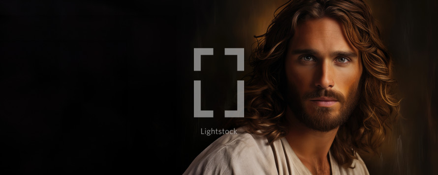 Portrait of Jesus Christ on background with copy space for text or image