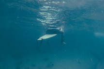 surfer and surfboard underwater 