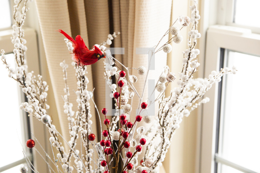 Winter berry decoration with cardinal