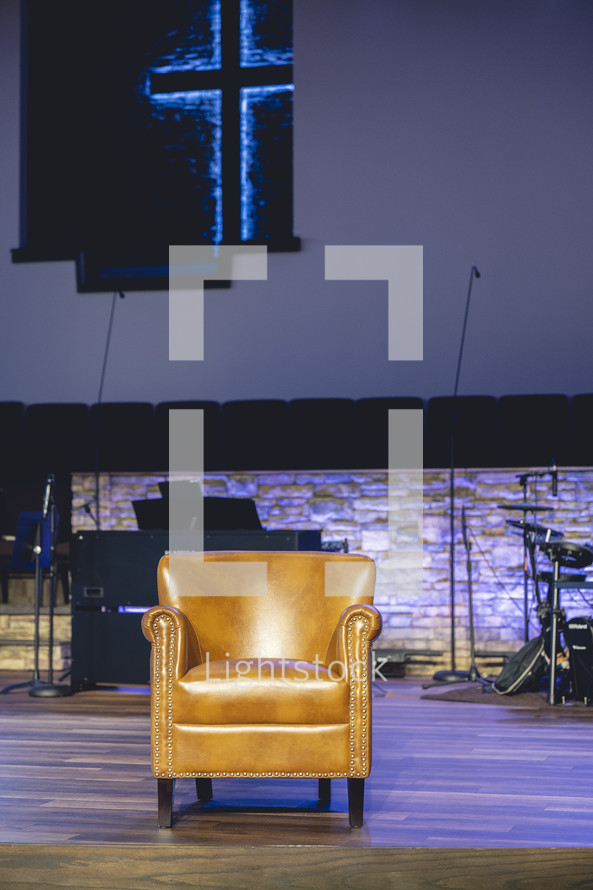 Tan leather seat on a church stage.