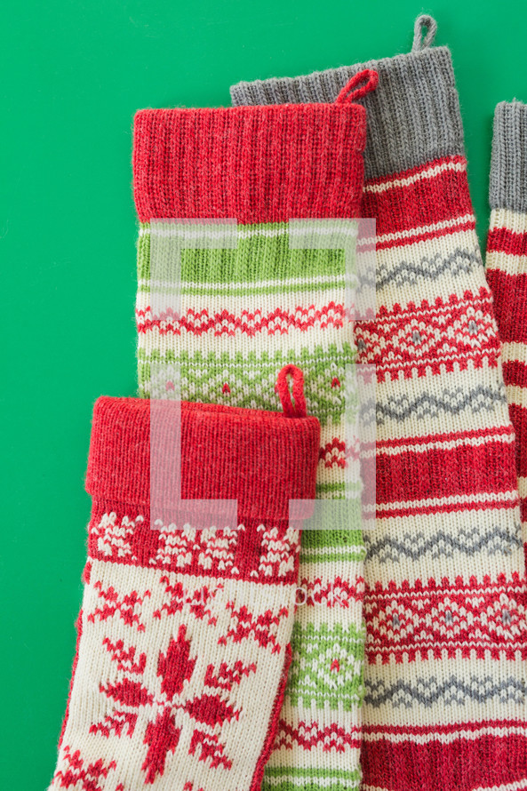 tops of knit Christmas stockings 
