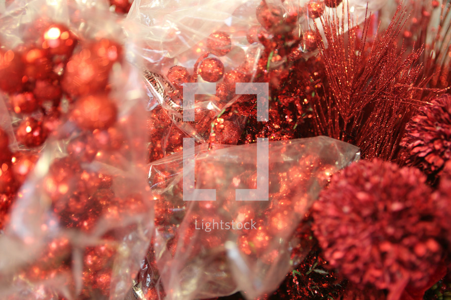 shiny red decorative elements for Christmas