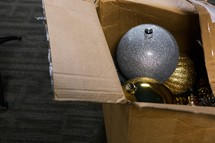 box of Christmas ornaments 