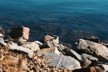 rocks on the shore of a lake