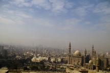 Skyline of Egyptian churches, mosques and buildings.