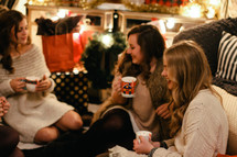 friends talking over hot cocoa 