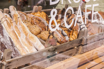 bread in a bakery window 
