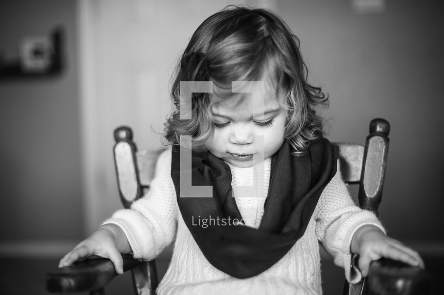 toddler, girl, pacifier, mouth, highchair 