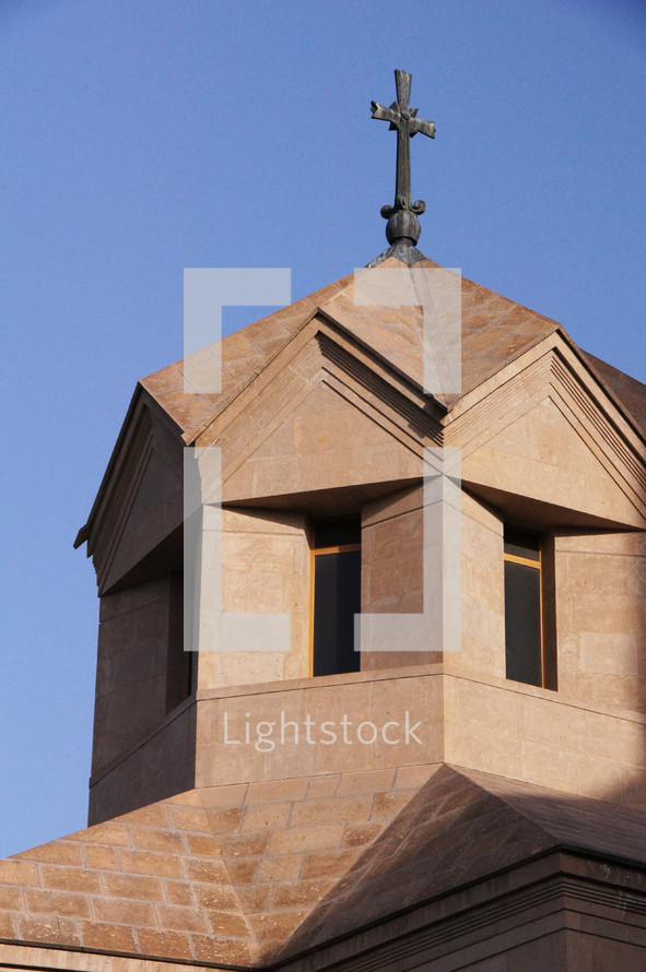 Brick church  with cross steeple