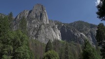 Sentinel Falls a long series of cascades descending into Yosemite Valley alongside Sentinel Rock