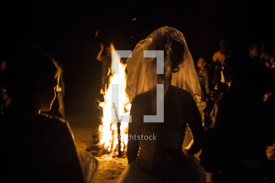 Bonfire wedding at night