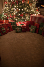 gifts around a Christmas tree
