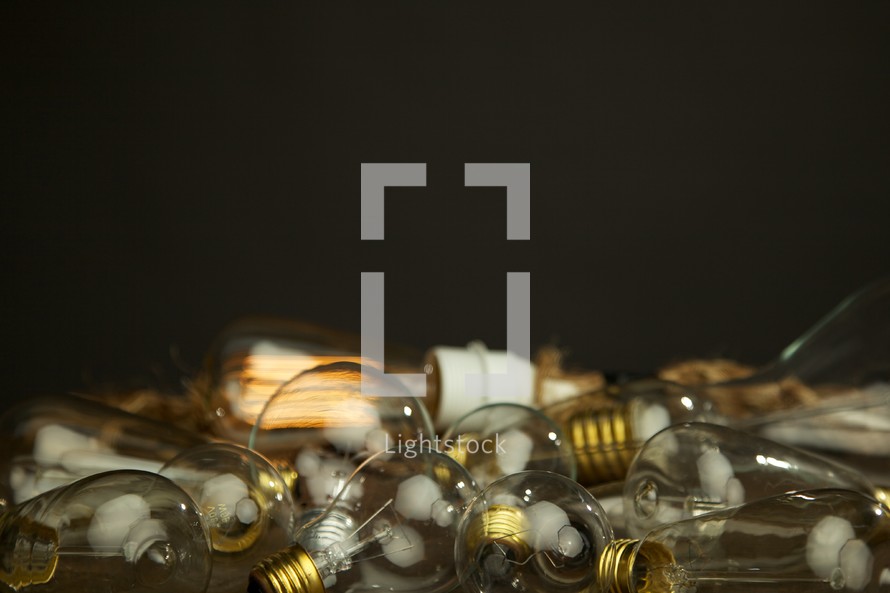 A cluster of lightbulbs isolated on black
