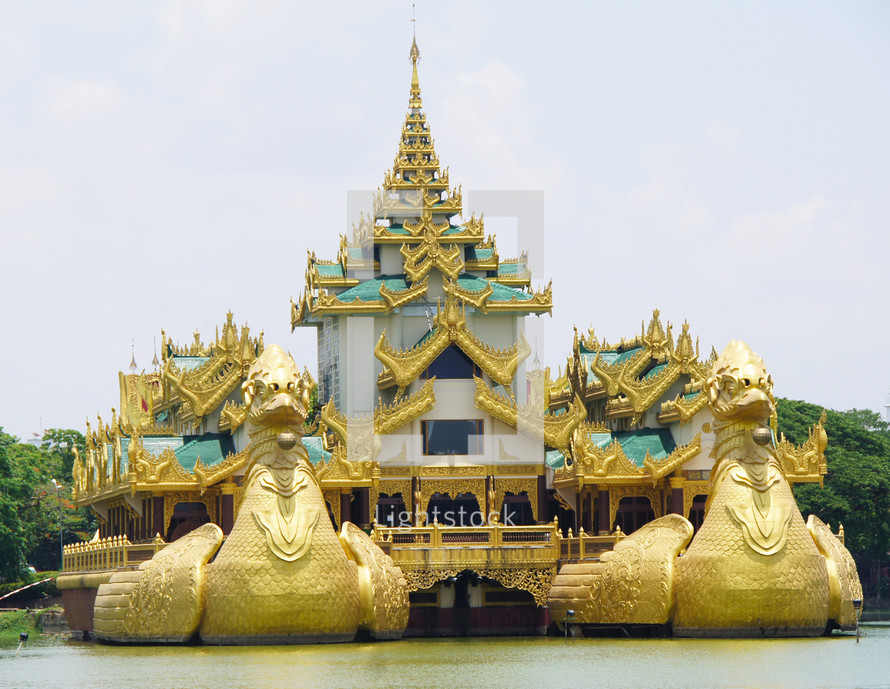 Floating Royal Barge Karaweik on Kandawgyi Lake, Yangon 