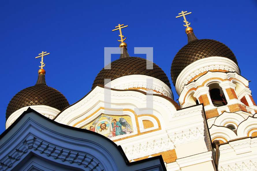 Detail of the Russian Orthodox Alexander Nevsky Cathedral at the top of Toompea Hill in the centre of Tallinn, Estonia