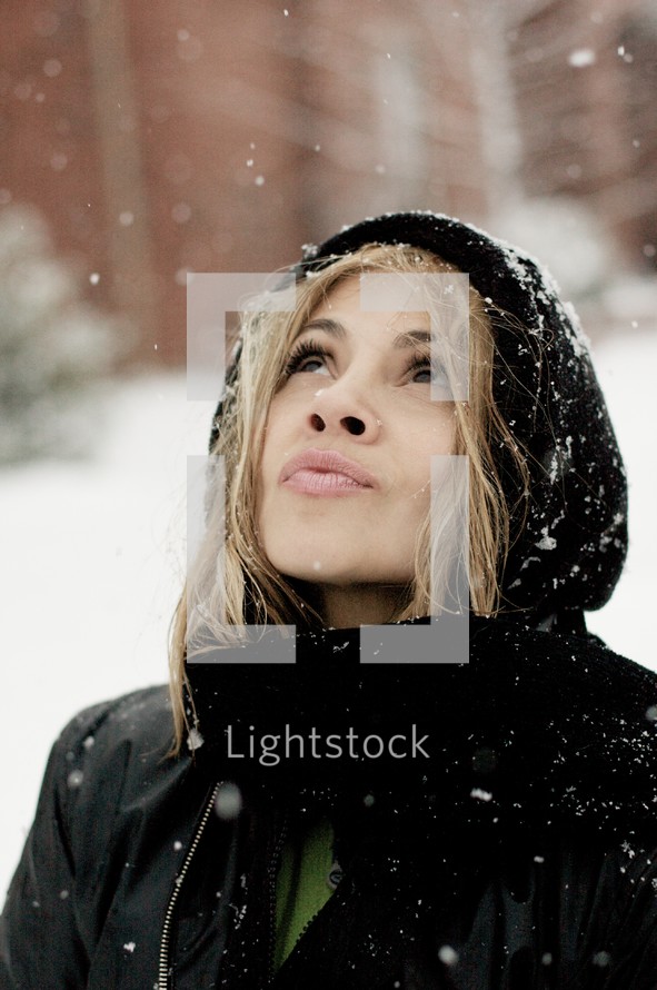 Woman outside in the snow