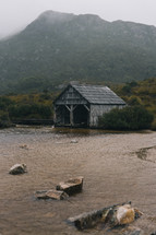 weathered boathouse in Tasmania 