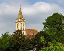 The bell tower of the Church of Saint Christopher is visible from many places in Cergy, France