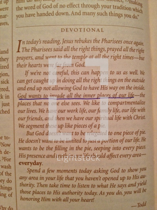 Devotional text - God wants to invade all inner places of our life