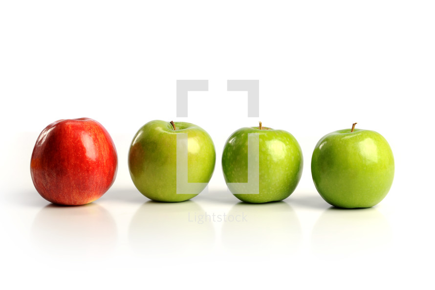 four red and green apples 