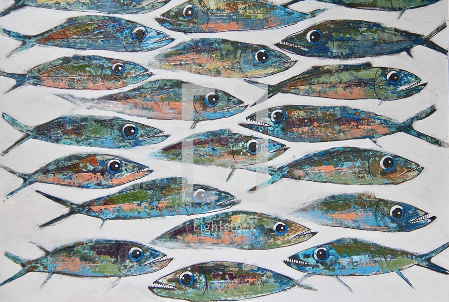 Graphic shoal of fish with big eyes