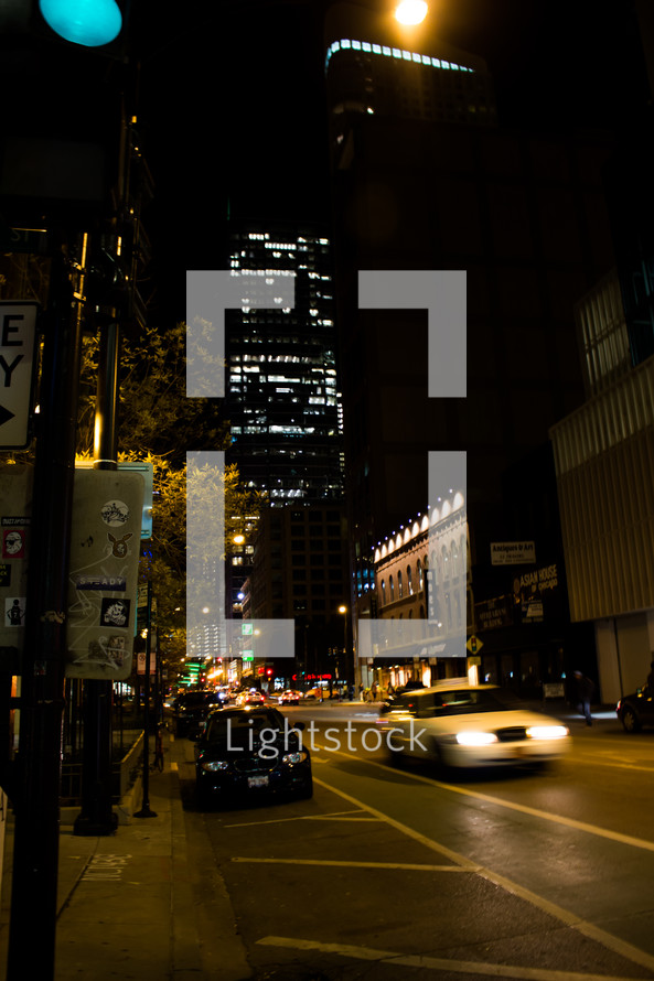 A city street at night.