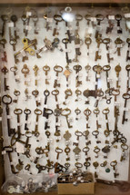 Display of vintage keys.