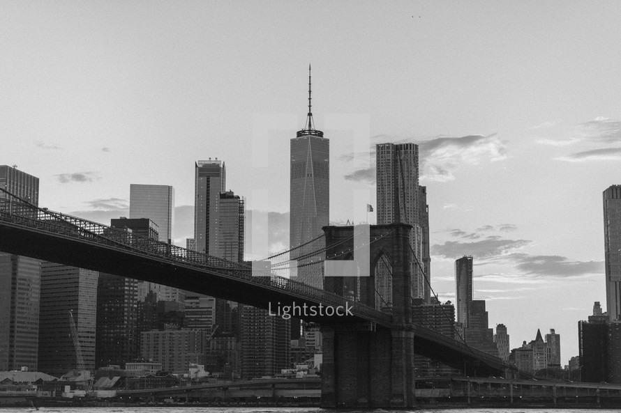 bridge in New York City cityscape 