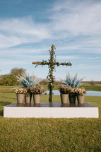 floral altar with cross 