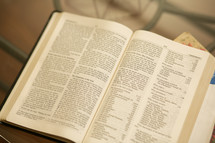 open Bible on a table at a Bible study 