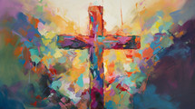 Colorful oil painted cross art. 