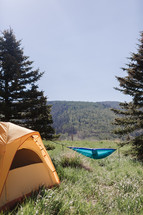camping with a tent and hammock 