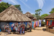 handmade fabric quilts and clothes in an African village 