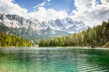 Eibsee, jagged mountains across a blue-green lake 