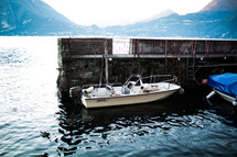 docked boat on lake Como 