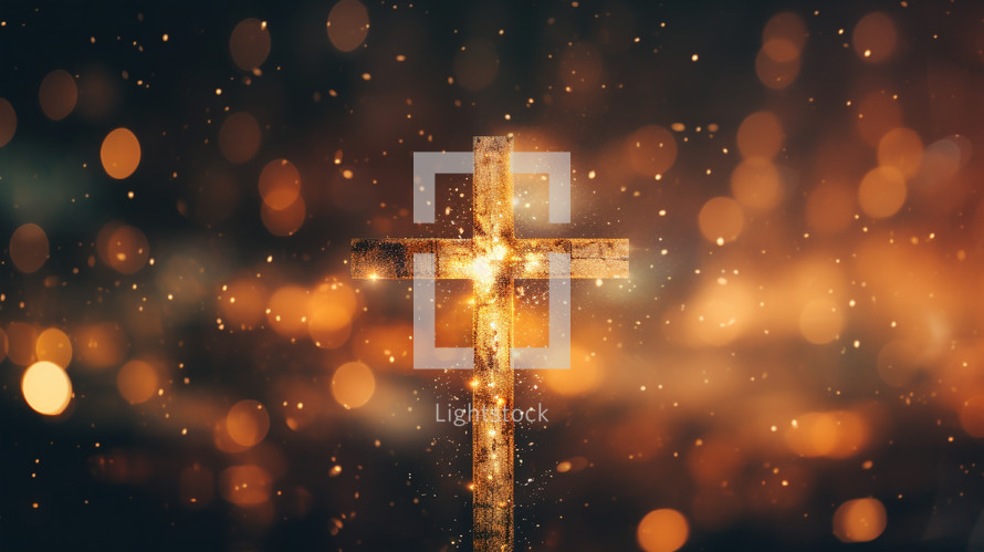 Cross with light and warm bokeh in the background. 