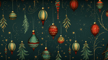 Christmas ornaments on green background. 